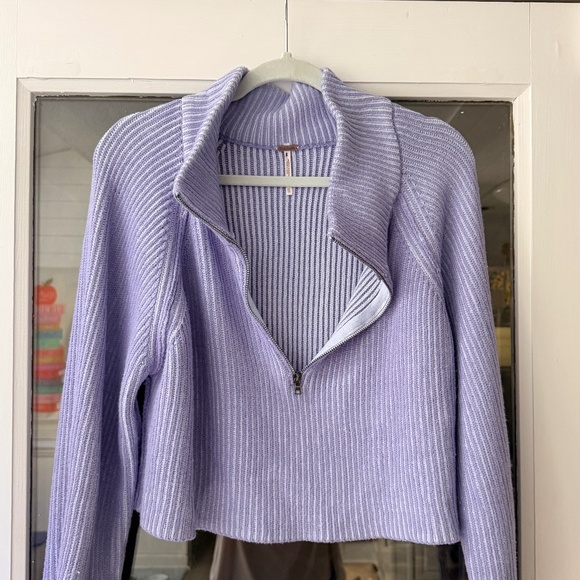 Free people Greta PURPLE Ribbed Zip-Up Sweater size xs - Picture 1 of 8